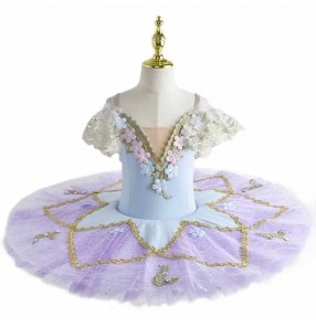 Children Girls Ballerina ballet dance dress Flower Blue purple petals Fairy Sleeping Beauty Tutu classical Pancake tutu skirt for kids